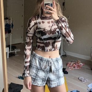 Stylish Brown and White Sheer Women's Top